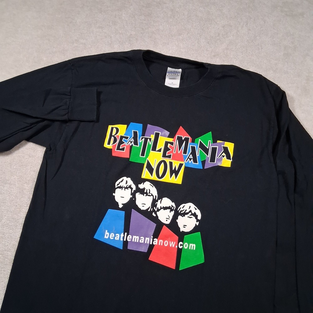 Gildan T-Shirt Mens M Black Beatlemania Now Tribute Band Long Sleeve Graphic Tee